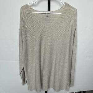 Ella Moss XXL Ribbed Knit V-Neck Sweater in Light Oatmeal Heather